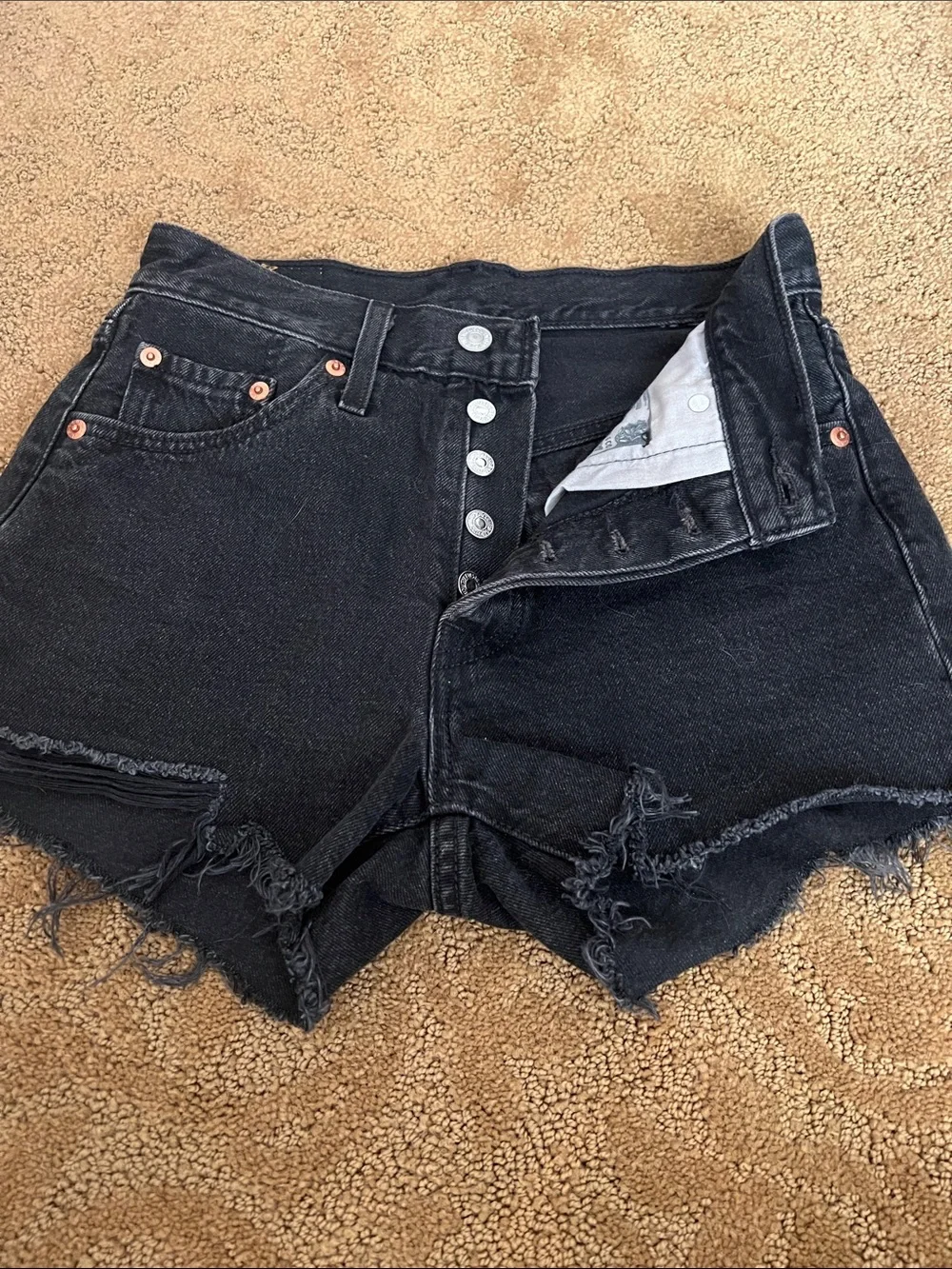Levi's Black Frayed Denim Cutoff Shorts